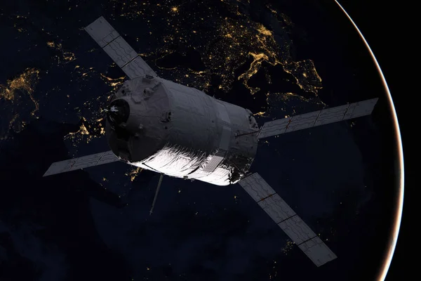Veicolo spaziale cargo - Il veicolo di trasferimento automatizzato sul pianeta Terra . — Foto Stock