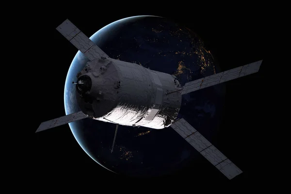 Nave espacial de carga - El vehículo de transferencia automatizado sobre el planeta Tierra . —  Fotos de Stock
