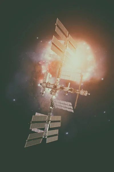 Uluslararası Uzay İstasyonu'üzerine bir gökada. — Stok fotoğraf