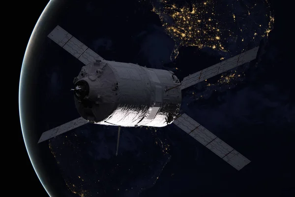 Грузовой космический корабль - Автоматизированный транспортный корабль над планетой Земля . — стоковое фото
