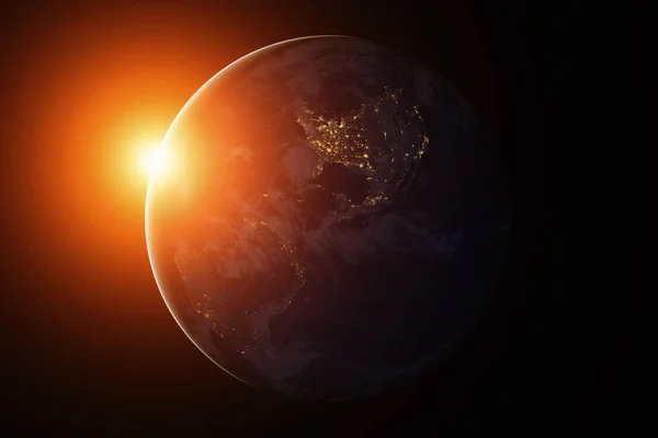 A föld az űrből éjjel. Dél- és Észak-Amerika. — Stock Fotó