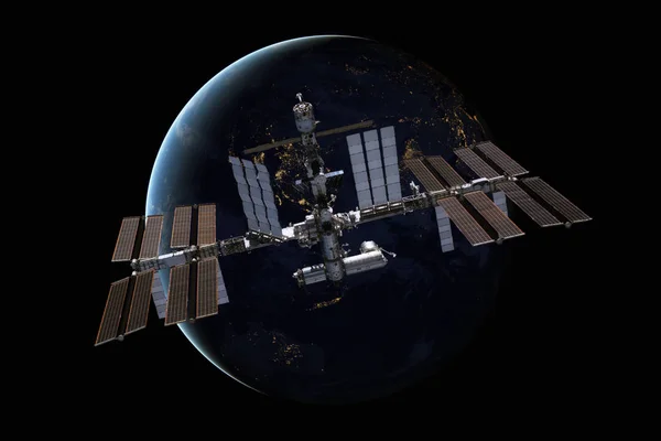 Internationale Raumstation über dem Planeten Erde. — Stockfoto