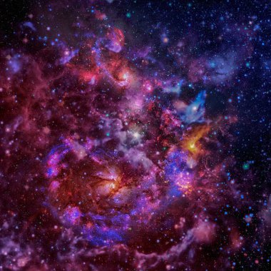 Spiral galaksi ve uzay nebulası.