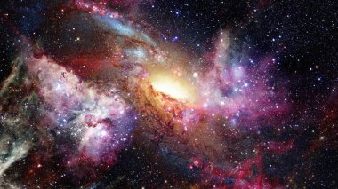 Nebula ve galaksilerle dolu açık bir alan. Bu görüntünün elementleri NASA tarafından desteklenmektedir