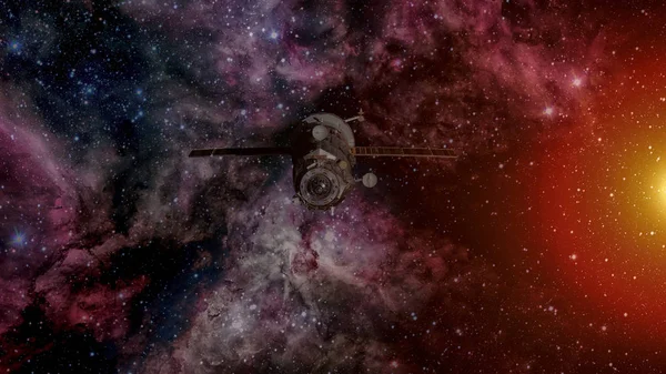 Kosmická loď Progress obíhající kolem země. — Stock fotografie