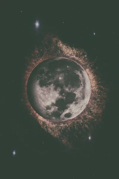 Earths Moon. Outer space background.