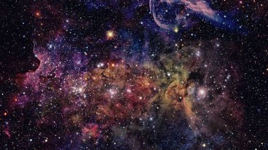 Nebula ve galaksilerle dolu açık bir alan. Bu görüntünün elementleri NASA tarafından desteklenmektedir