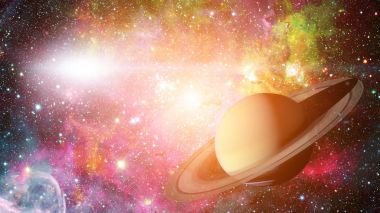 Satürn ve halka sistemi. Bu görüntünün elementleri NASA tarafından desteklenmektedir.