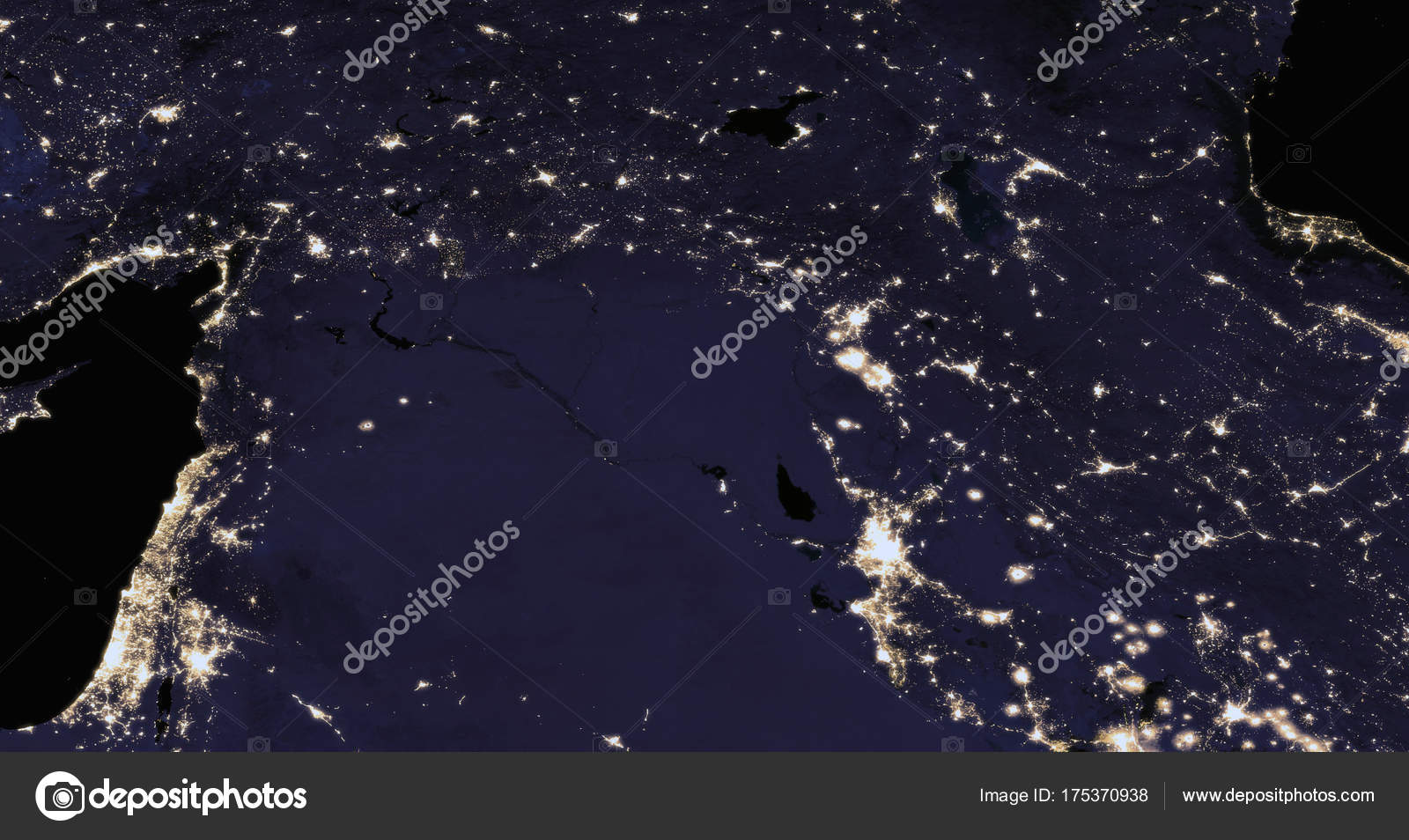 The Earth from space at night. Elements of this image furnished by NASA —  Stock Photo © NASA.image #175370938, image size:1600x954