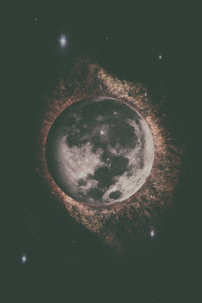 Earths Moon. Outer space background.