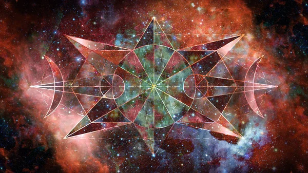 Abstraktní Geometrické Pozadí Bokovky Trojúhelníky Kruhy Mlhoviny Hvězdy Galaxie Prvky — Stock fotografie