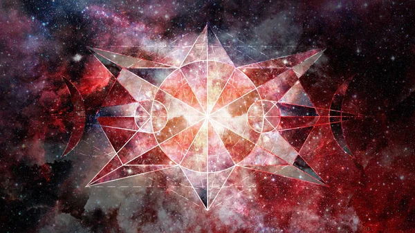 Fond Géométrique Cosmique Abstrait Avec Polygones Triangles Étoiles Nébuleuse Fond — Photo