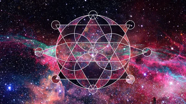 Absztrakt Csípő Geometriai Háttér Háromszögek Körök Köd Csillag Galaxis Kép — Stock Fotó