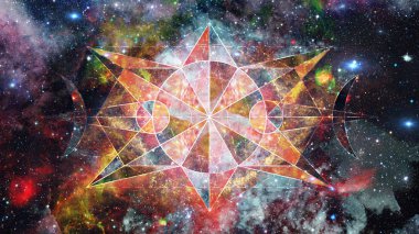 Cosmos geometrik arka plan çokgenler, üçgenler, yıldız ve bulutsu ile soyut. Poligonal cennet zemin. Nasa tarafından döşenmiş bu görüntü unsurları.