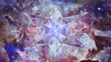 Cosmos geometrik arka plan çokgenler, üçgenler, yıldız ve bulutsu ile soyut. Poligonal cennet zemin. Nasa tarafından döşenmiş bu görüntü unsurları.