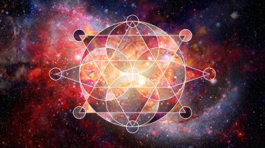 Hipster geometrik arka plan üçgen, daire, Bulutsusu, yıldız ve galaksi ile soyut. Nasa tarafından döşenmiş bu görüntü unsurları.