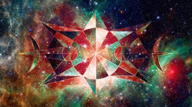 Hipster geometrik arka plan üçgen, daire, Bulutsusu, yıldız ve galaksi ile soyut. Nasa tarafından döşenmiş bu görüntü unsurları.