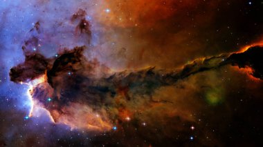 Siyah arka plan üzerinde parıldayan parlak mavi yıldız parçacık hareketi, evrendeki galaksideki yıldız ışığı bulutsusu. Uzay arka planı. Nasa tarafından döşenmiş bu görüntünün elemanları