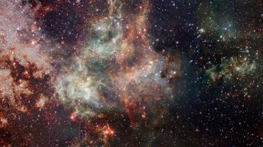 Nebula ve yıldızlı sonsuz uzay arkaplanı. NASA tarafından desteklenen bu görüntü ögeleri