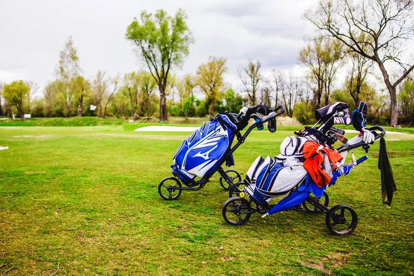 Golf bags, Golf clubs in golf bag on the fairway