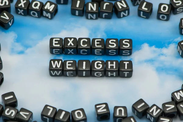 The word excess weight on the sky background