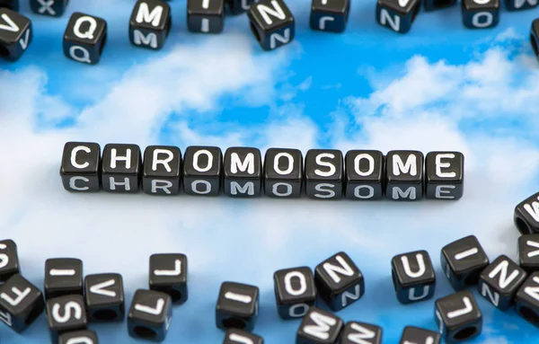 A palavra cromossoma no fundo do céu — Fotografia de Stock