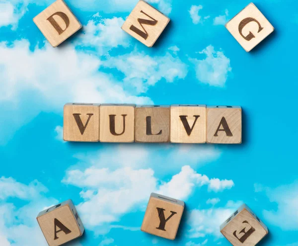 Gökyüzü arka plan üzerinde kelime vulva