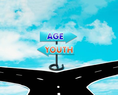 Yaşlılık ve yol işareti sembolü gençlik arasında ikilem