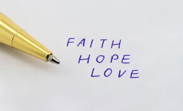 The words Faith Hope Love background on white