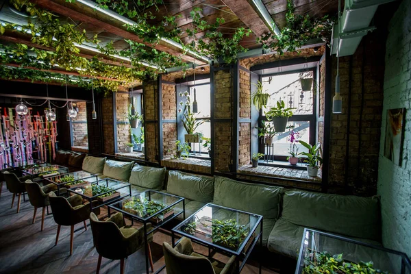 cozy green restaurant. Interior