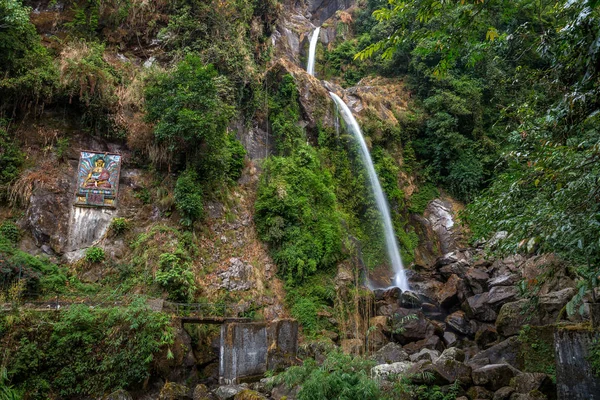 Scenic seven sisters waterfall at Sikkim, India is a tourist attraction.