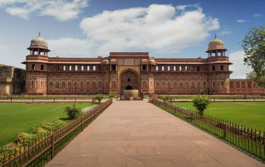 Jahangir palace (mahal) inside Agra Fort. Agra Fort with Mughal Indian architecture has been designated as a UNESCO World Heritage site. clipart
