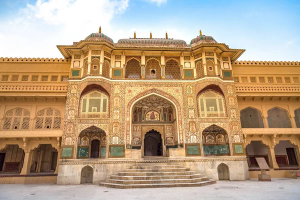Amer Fort Jaipur Rajasthan Haupteingang Mit Mittelalterlichen Komplizierten Kunstwerken Amer — Stockfoto