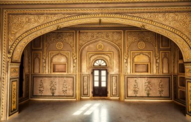 Nahargarh Fort ortaçağ sarayı mimarisi. Eski sanat eserleriyle. Nahargarh Kalesi 1734 yılında Jaipur, Rajasthan, Hindistan 'da inşa edildi.