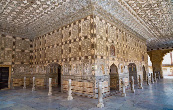 Amber Fort Γυάλινο Δωμάτιο Γνωστό Sheesh Mahal Περίπλοκο Έργο Τέχνης — Φωτογραφία Αρχείου
