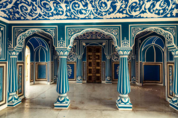 Palácio Histórico Cidade Jaipur Com Obras Arte Medievais Interiores Pinturas — Fotografia de Stock