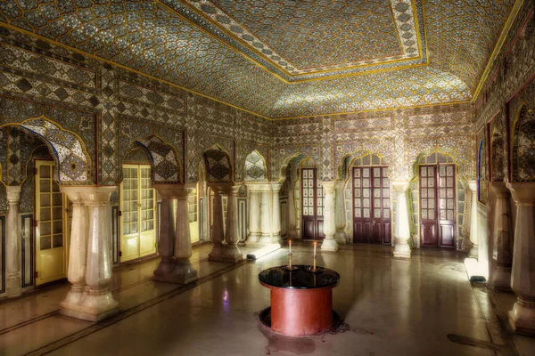 Medieval Royal City Palace Jaipur Corredor Interno Com Arte Parede — Fotografia de Stock