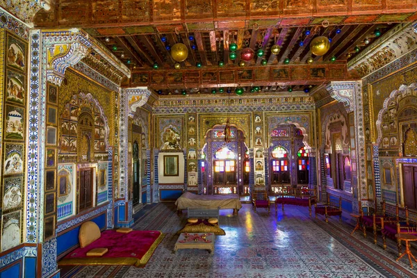 Medieval Royal City Palace Jaipur Corredor Interno Com Arte Parede — Fotografia de Stock