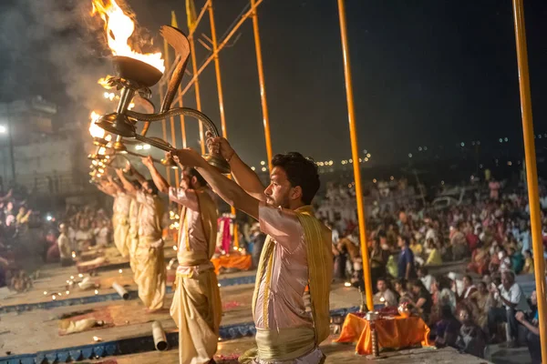 Varanasi India 2017 Október Ganga Aarti Szertartás Dashashwamedh Gangesz Ghat — Stock Fotó