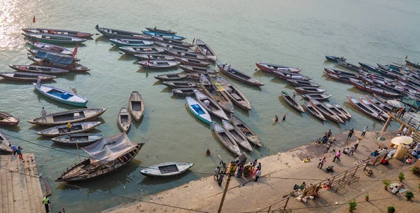 Varanasi Indien Oktober 2017 Varanasi River Gat Luftaufnahme Von Bunten — Stockfoto