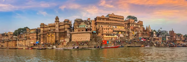 Varanasi India Arquitectura Antigua Ciudad Vista Panorámica Atardecer Visto Desde —  Fotos de Stock