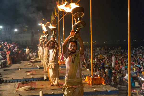 Varanasi India 2017 Október Varanasi Ganga Aarti Szertartás Közeli Kép — Stock Fotó