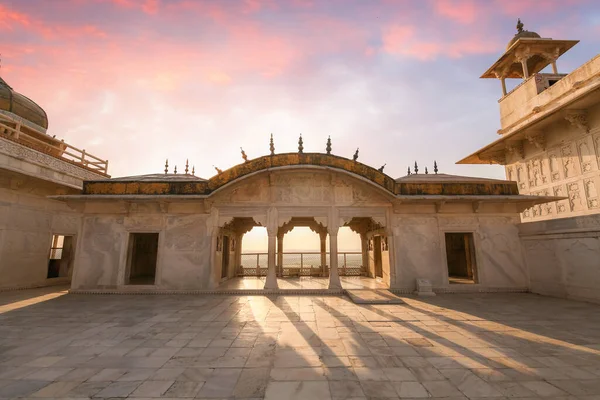 Agra Fort Weißer Marmorpalast Mit Aufwendigen Kunstwerken Bei Sonnenaufgang Agra — Stockfoto