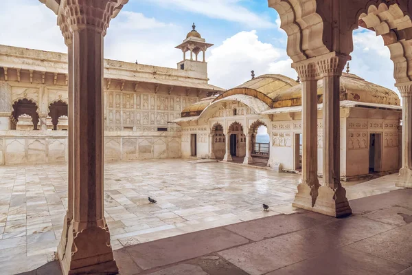Agra Fort Medieval Palácio Real Arquitetura Mármore Branco Com Entalhes — Fotografia de Stock