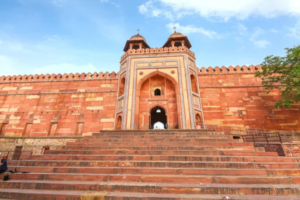 Fatehpur Sikri Főbejárata Erőd Épült Vörös Homokkő Fehér Márvány Faragványok — Stock Fotó