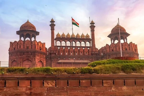 Historisches Rotes Fort Delhi Indien Bei Sonnenaufgang Erbaut Jahr 1639 — Stockfoto