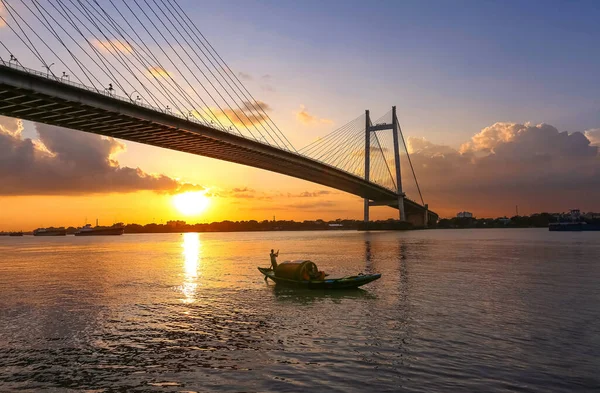 Kabel Bleef Hangbrug Bekend Als Vidyasagar Setu Gebouwd Rivier Ganges — Stockfoto