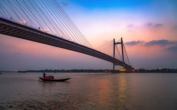 Cable Ficou Ponte Suspensa Conhecida Como Vidyasagar Setu Construído Rio — Fotografia de Stock