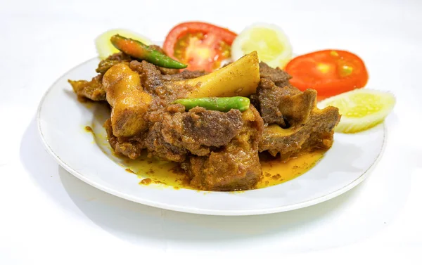 Makanan Khas India Bengali Dengan Kari Daging Kambing Pedas Yang — Stok Foto