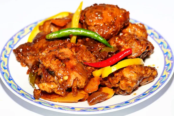 Deep Fried Spicy Chicken Starter Dish Known Chicken Masala Served — Stock Photo, Image